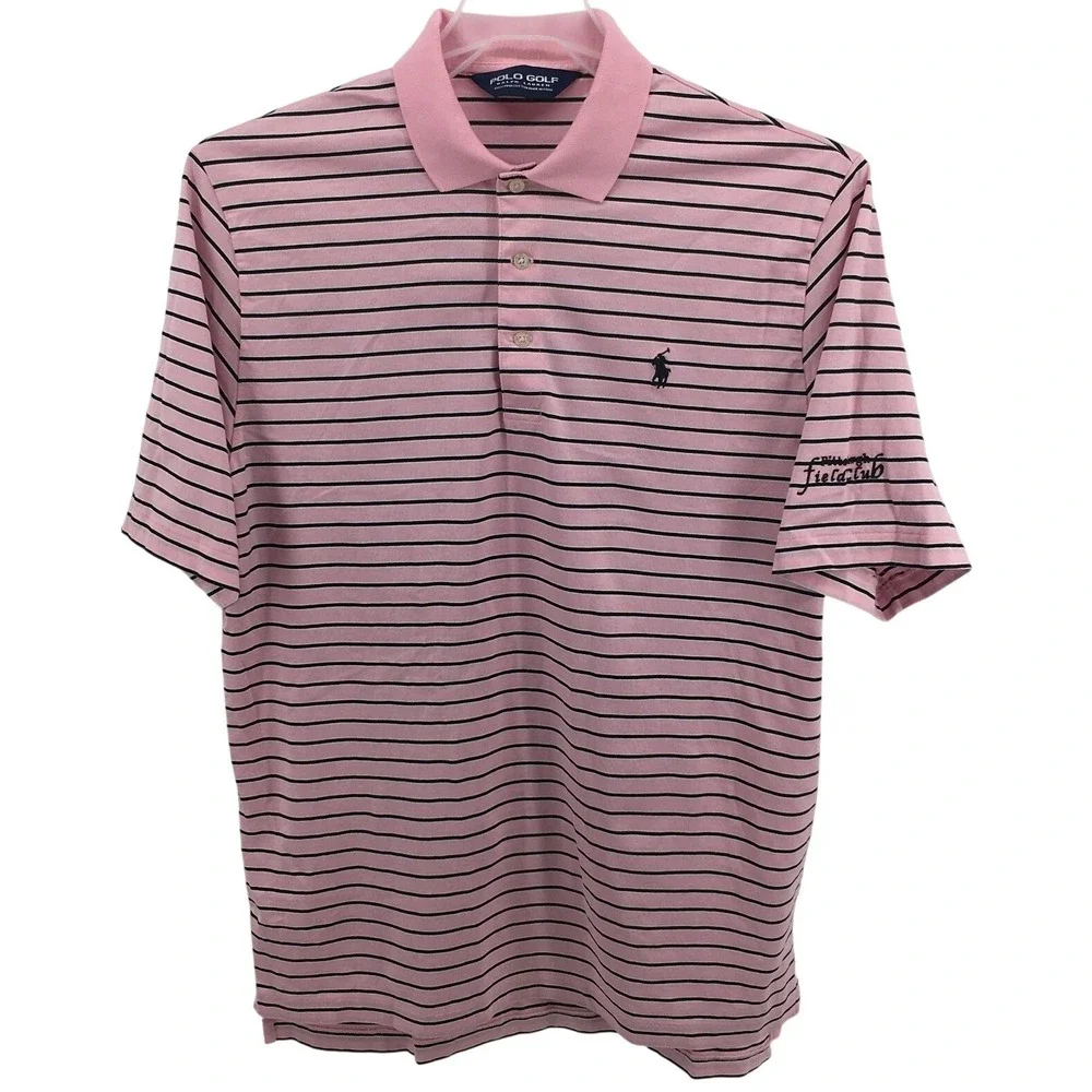 Polo Golf Ralph Lauren Polo Mens M Pink Stripe Pima Cotton Pittsburgh Field Club